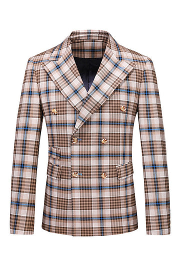 Vintage Peak Lapel Slim Fit 2 Piece Black Blue Grid Men's Suits